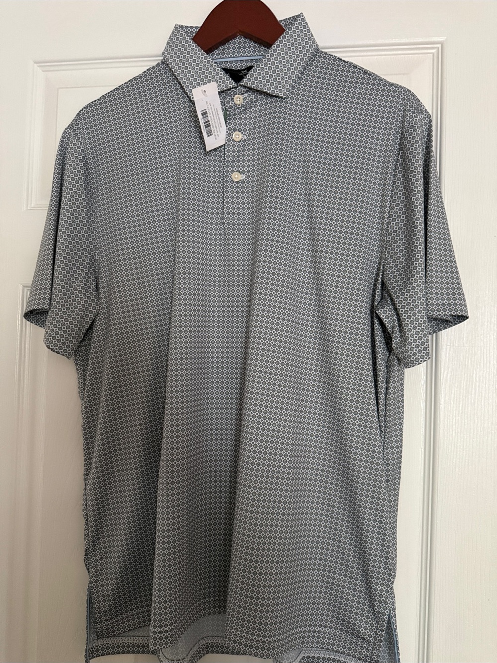 RLX Ralph Lauren Gray and White Geo-Print Polo